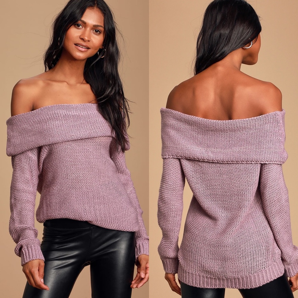 Lulus | Daveny Dusty Lavender Off-the-Shoulder Knit Sweater